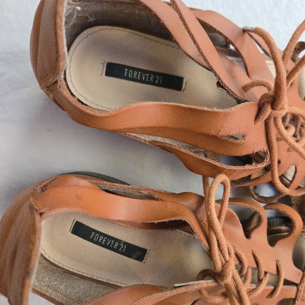 Forever 21 Brown Pointed Toe Lace Up Cage Sandals 7.5 - Picture 2 of 13